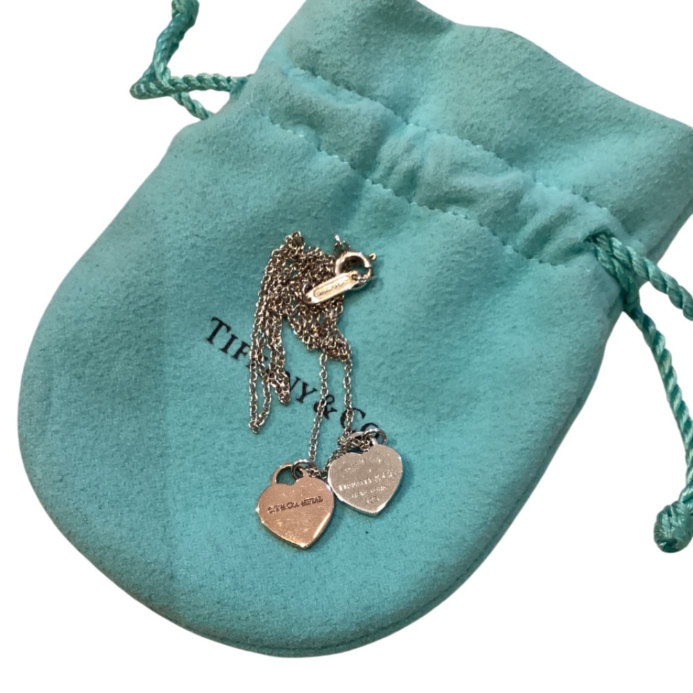 RARE Tiffany & Co. Silver & Pink (rose gold) Double Heart Tag Necklace